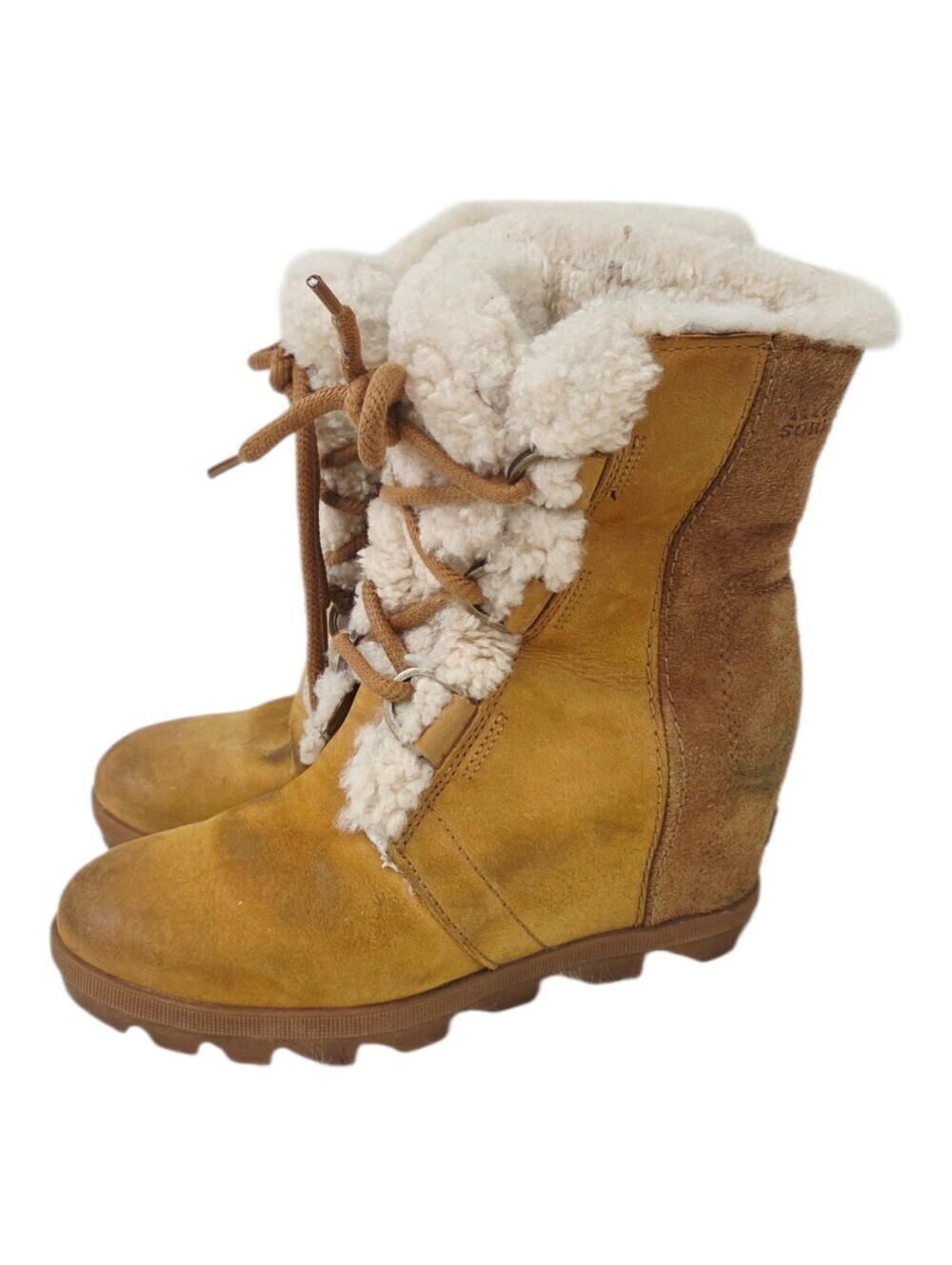 Sorel Tan Suede Shearling-Lined Lace-Up Wedge Winter Boots Joan Of Artic 7